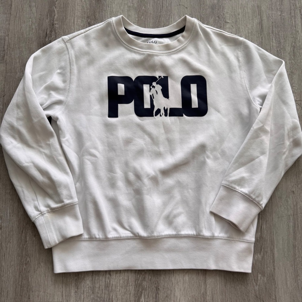 Polo Ralph Lauren Kids White Big Pony Logo Sweatshirt Size M 10-12 Crewneck